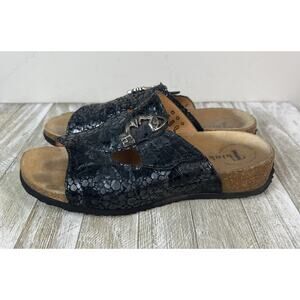 Think! Mizzi Footbed Slide Sandals EUR 39 Womens 8-8.5 Black Leather Textured